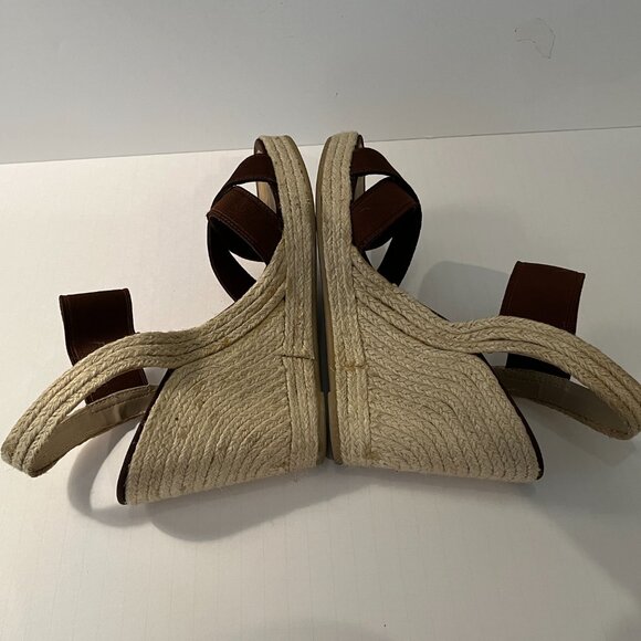 NINE WEST "Jaxson" Brown Fabric Wedge Jute Heel Espadrille Sandals ~ Size 10.5M - Picture 8 of 12